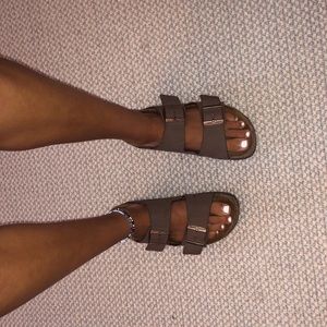 dark brown two strap birkenstock’s